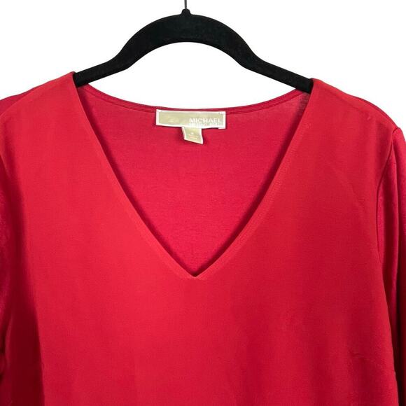 Michael Michael Kors V-neck Tunic Top Red‎ Mixed Media 3/4 Sleeve Size S - Picture 2 of 6